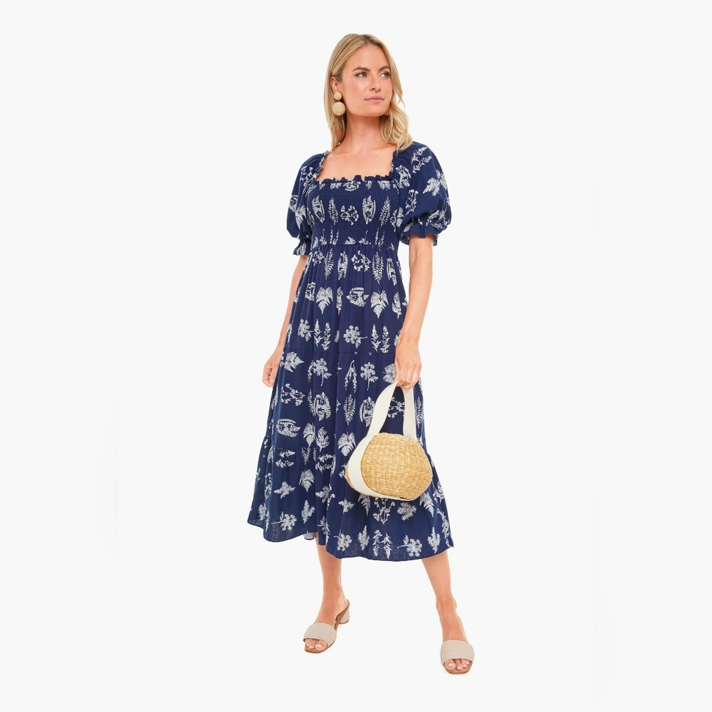 Tuckernuck Botanical Linen Blend Smocked Dress